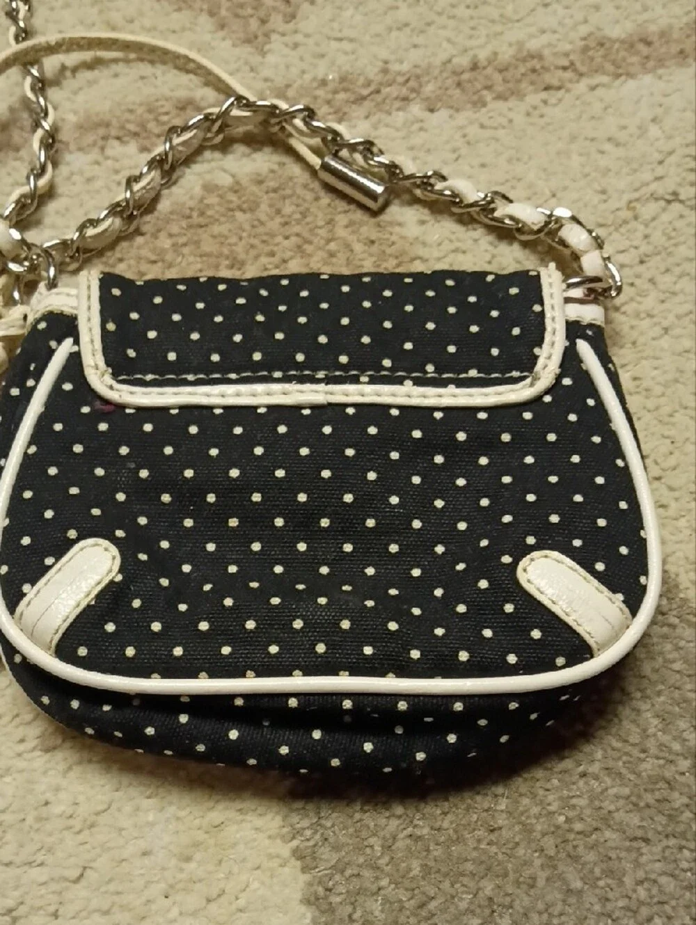 A303 bebe Black Polka Dot Crossbody Bag with White Trim
